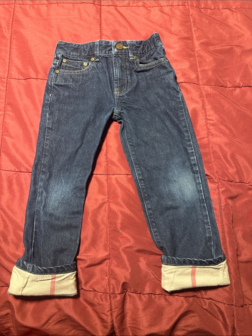 Burberry Kids Denim Jeans in Dark Blue with Beige Cuff Detail